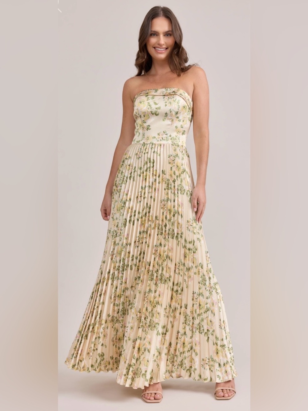 Revelry Butter Yellow Floral Satin Dress